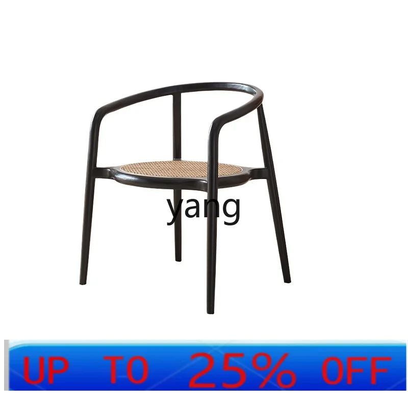 

LMM solid wood sofa chair balcony leisure single person wabi sandy wind rattan coffee table three-piece combination