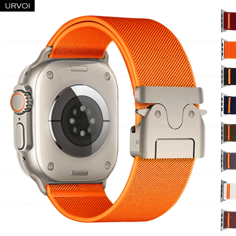 URVOI Band for Apple Watch Ultra 2 1 Series 10 9 8 7 6 5 Elastic woven nylon strap parachute buckle wristband for iWatch fashion