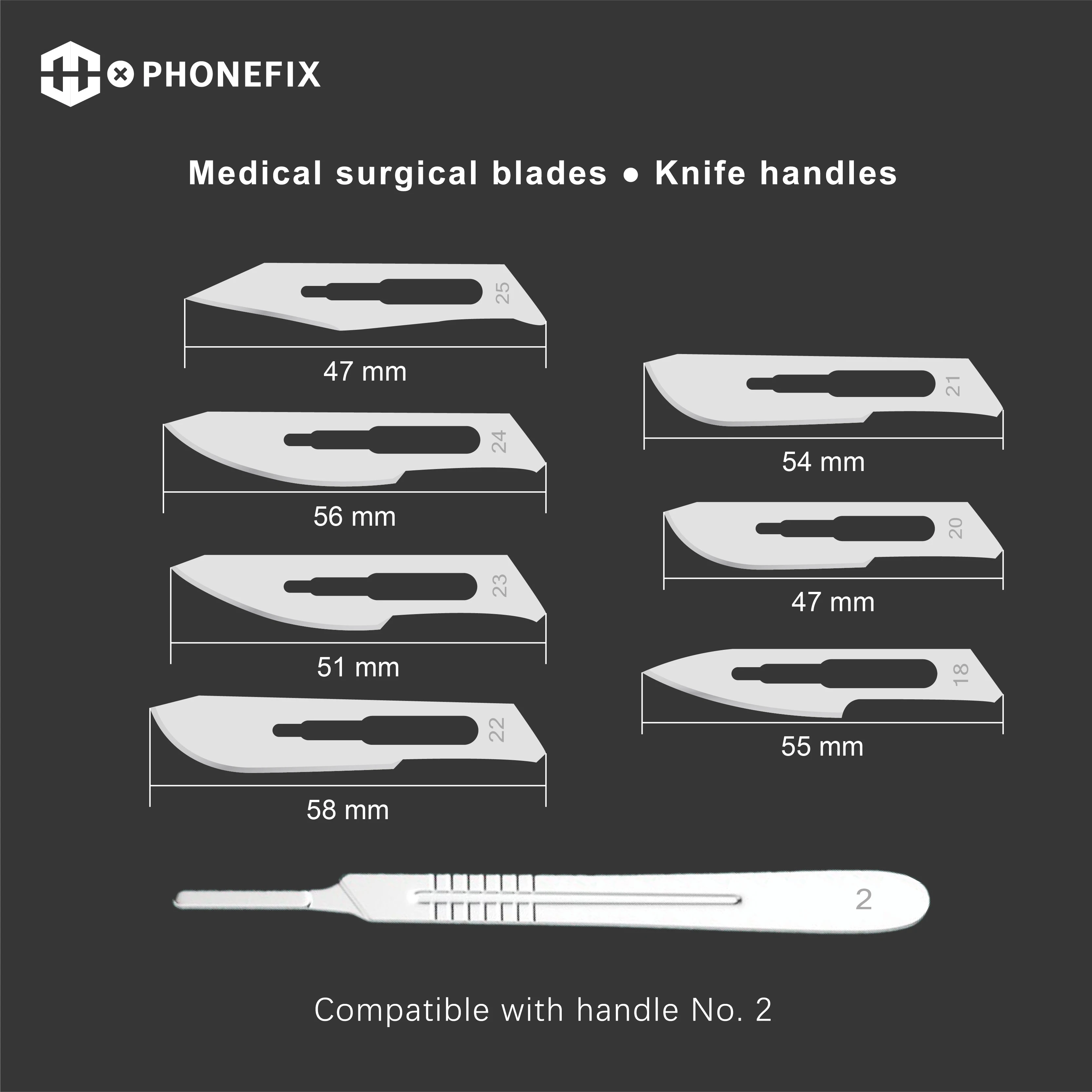 10# 11# 12# 15# 18# 21# 23# 24# 25# Carbon Steel Surgical Blades Sterile Scalpel Knife for Mobile Phone PCB Repair Hand Tools