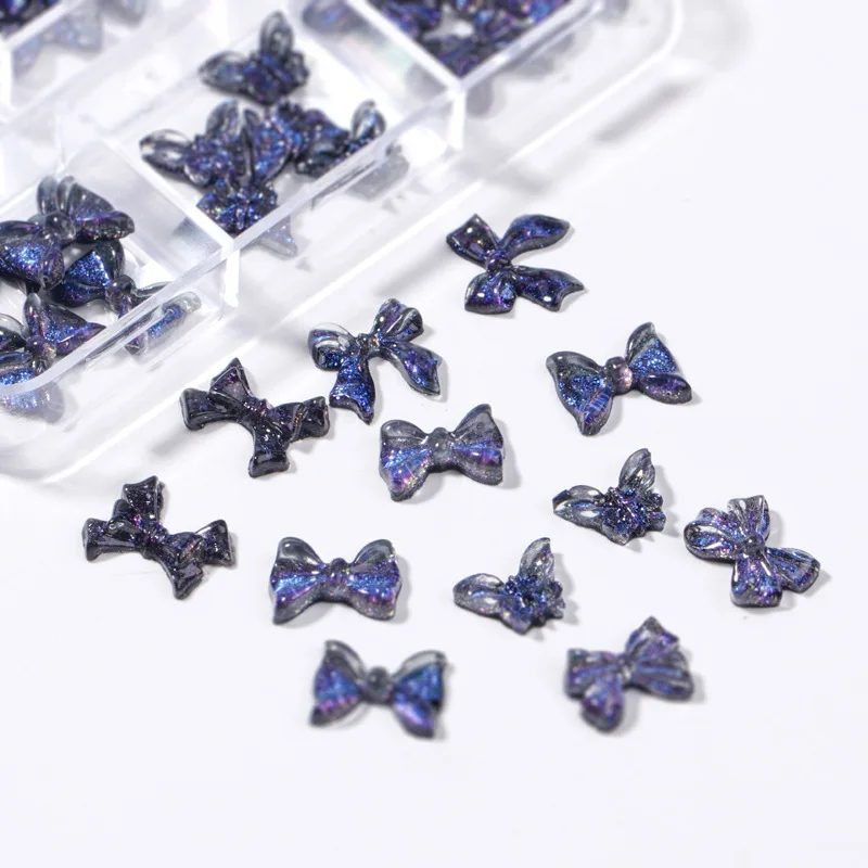 30/50 Stuks Donkerblauwe Glitter 3d Nail Art Strik Bedels Butterfly Sterrenhemel Accessoires Manicure Decoratie Ontwerp Benodigdheden Tool