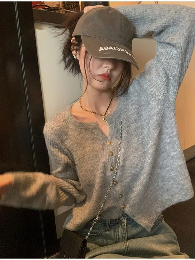 

Свитера, джемперы, женская одежда, кардиган, корейская мода, свободные пуговицы, однотонные женские с круглым вырезом и длинными рукавами