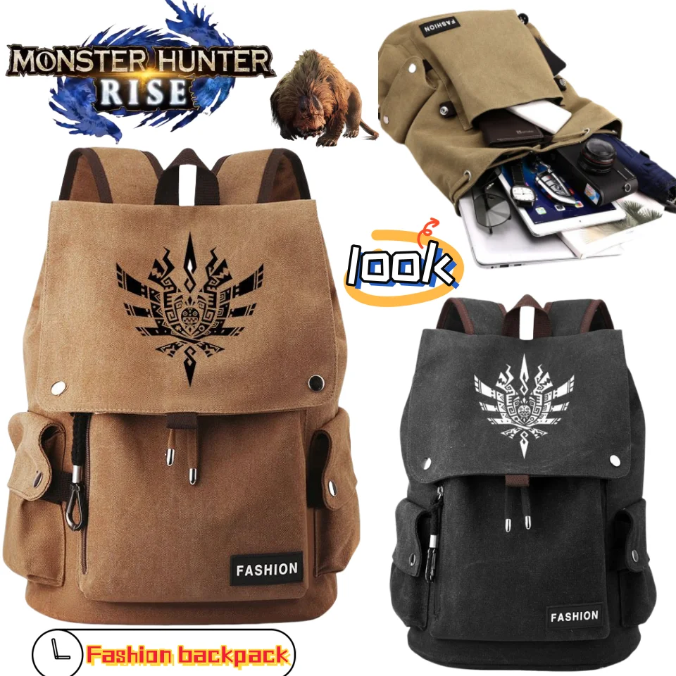 Monster Hunter Wilds Felyne Rathian Nergigante Game Merchandise two-dimensional Backpack for Men Stylish Casual Drawstring Bag