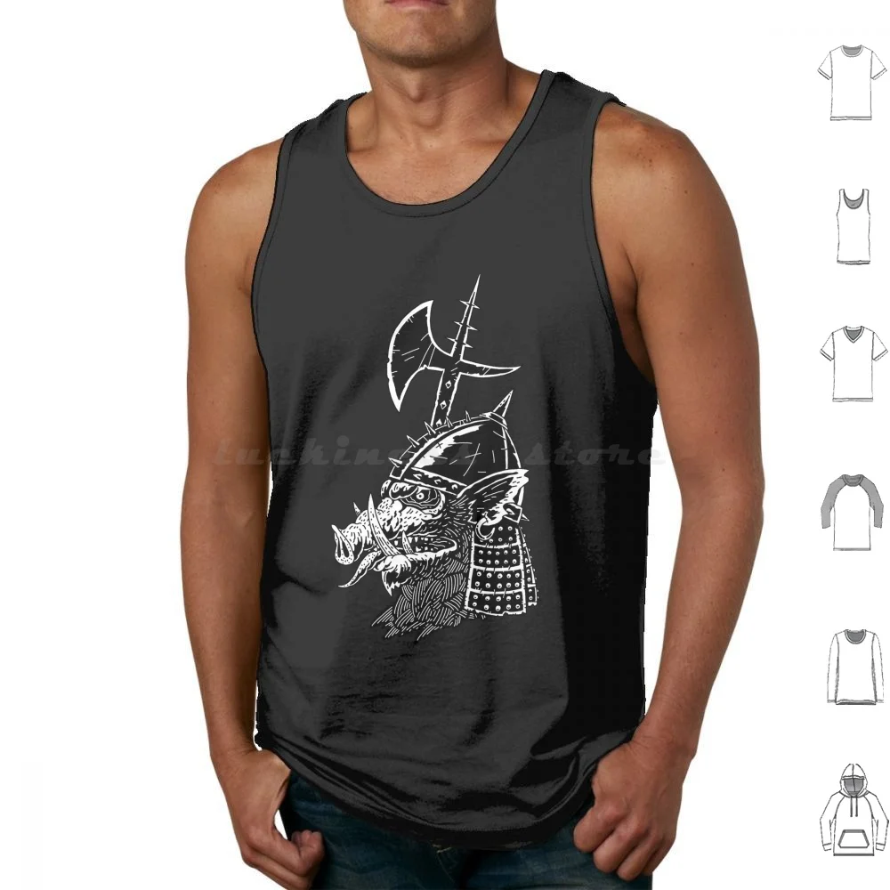 Pig Face Tank Tops Vest Sleeveless Crawler Orc Ttrpg Rpg Game Fantasy Head Axe Black White Dark Fantasy Comic Character Grim