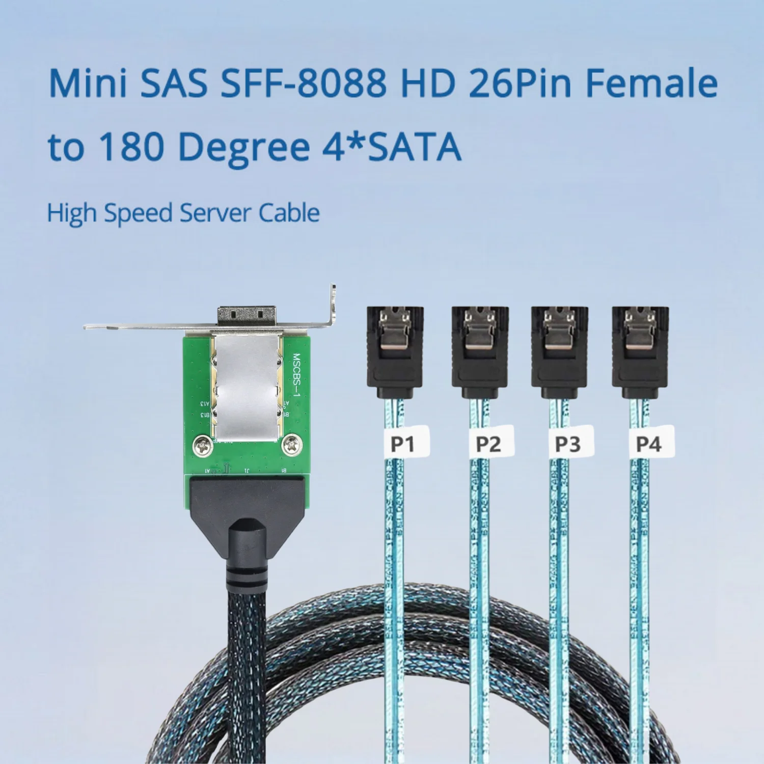 

Mini SAS SFF-8088 HD 26Pin Female Head To 180 Degrees 4 * SATA High-speed Server Cable Length 0.5M
