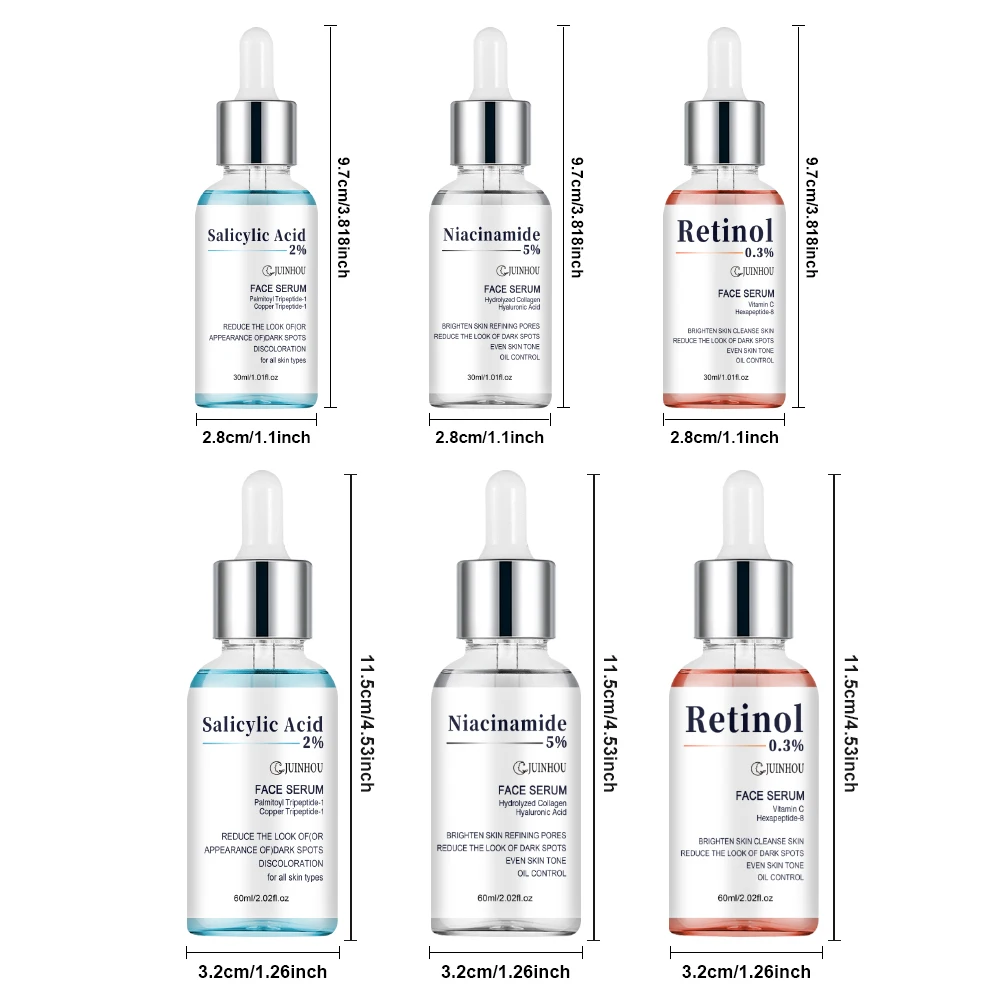 JUINHOU 3-teiliges Hautpflege-Serum Salicylsäure Niacinamid Retinol Aufhellend Porenverfeinernd Ölkontrolle Feuchtigkeitsspendend für Tägliche Hautpflege – Detail 15