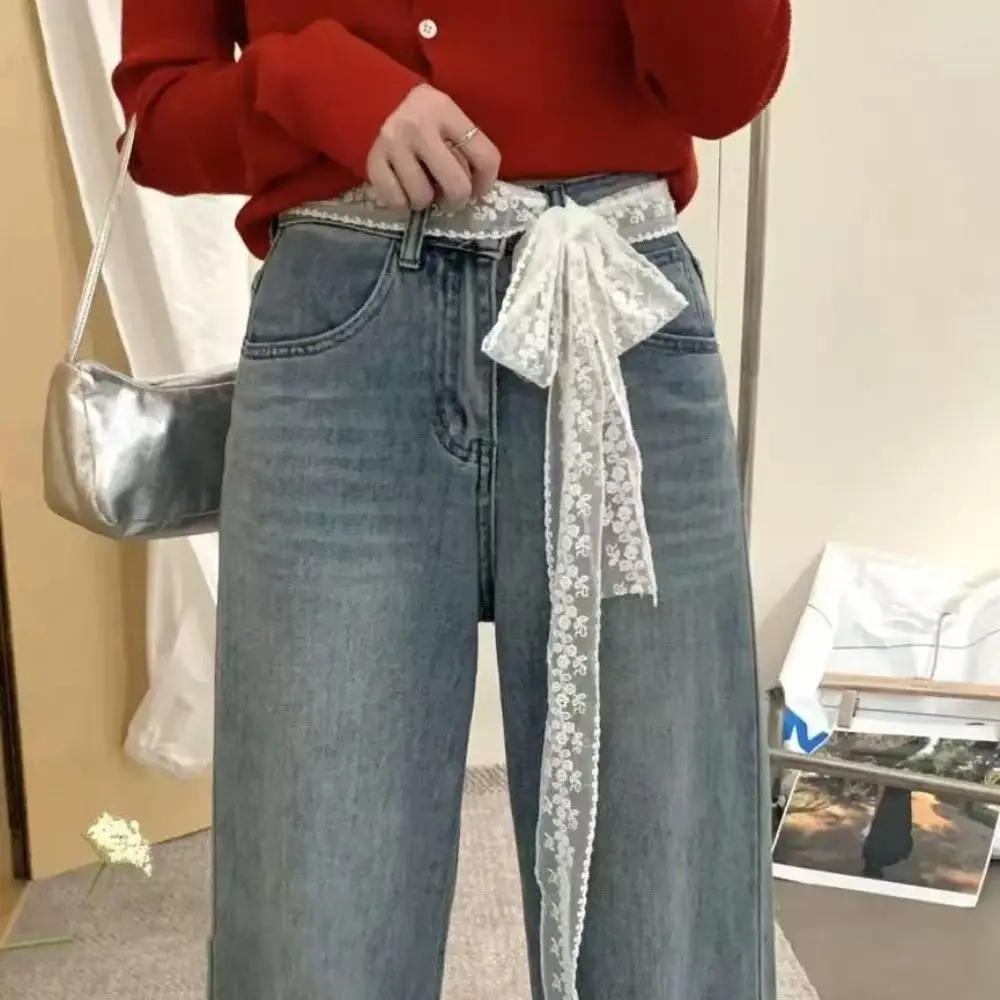 

Ins Y2k Long Lace Waistband Floral Bow Lace Waist Belt Tie Up Thin Dress Jeans Belt Spicy Girls