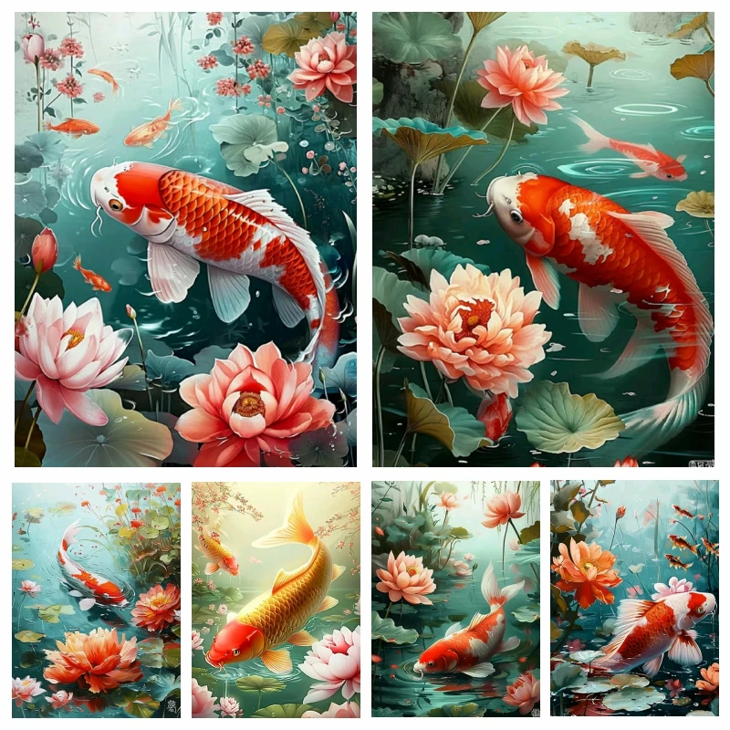5D DIY Diamantmalerei Neuer Koi-Fisch Voll-Diamant-Mosaik Tier-Lotus-Stickerei-Set Strass Heimdekoration