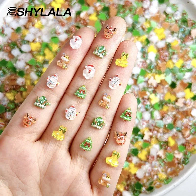 30 stuks schattige sneeuwpop kerstman hars nagelbedels cartoon creatieve kleurrijke kerstserie nagelkunst decoraties doe-het-zelf nagels