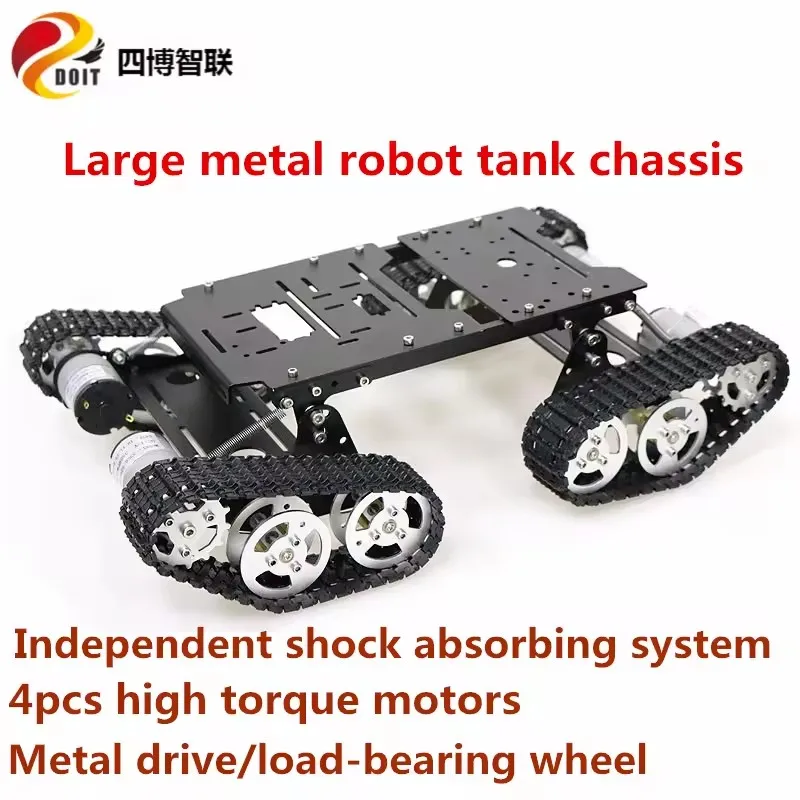 Ts400 grande metal 4wd robô tanque chassis kit rastreado rastreador absorção de choque educação robótica carga pesada diy para arduino