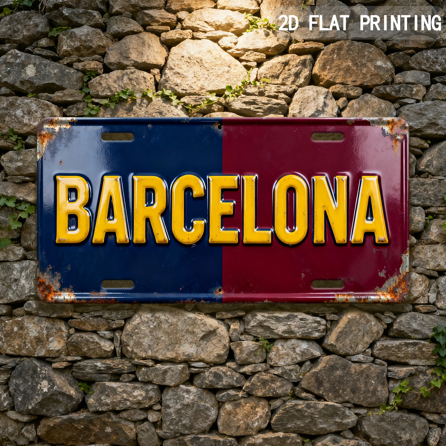 Panneau en aluminium rétro « BARCELONA » (11,8 x 5,9 po), 1 pièce, pour enseignes de jardin et décorations murales, impression 2D plate