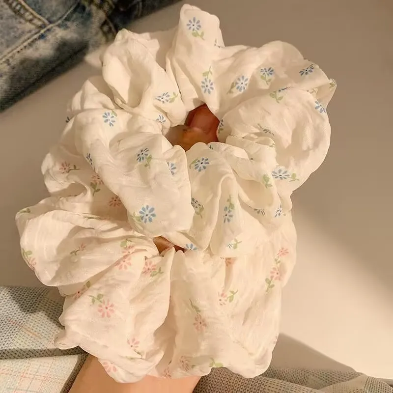 1PC Simple Floral Print Large Intestine Hair Ring for Women New Girls Headwear,Hair Rope,Hair Accessory Rubber Band Hair Ties