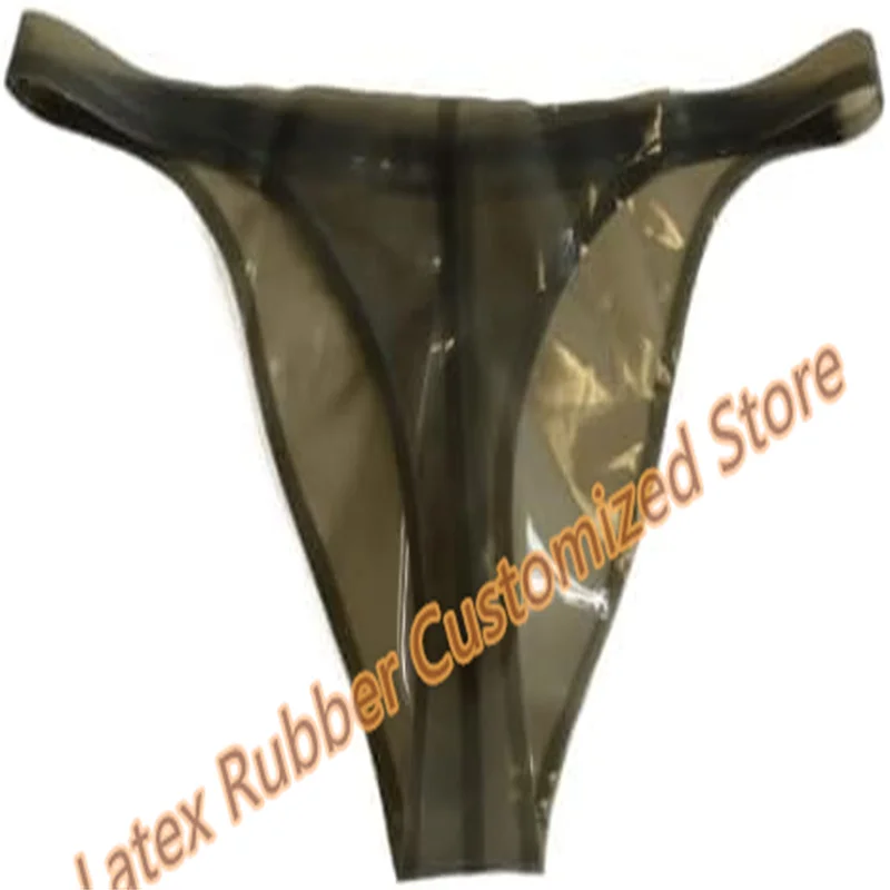 Handmade Sexy Transparent Black Men\'s Fetish Latex T-back Tanga Front Crotch 3d Tailor Rubber Underwear