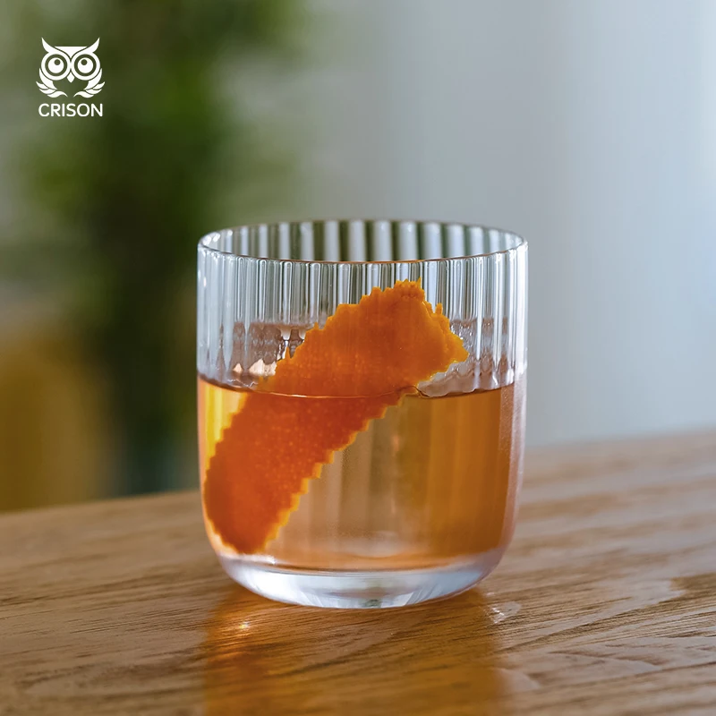 

INF02 CRISON Crystal striped whiskey glass/Classical cocktail glass/Water cup/Old Fashioned/mixologist 385ml