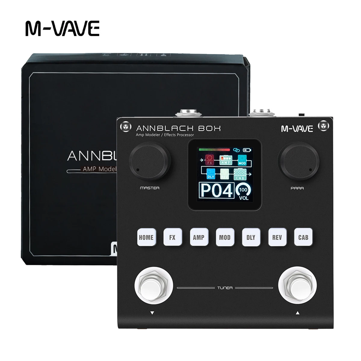 

M-VAVE ANNBLACK BOX Guitar/Bass Multi-Effects Processor – 60+ Effects, 20 Amp Models, 40+40 Presets, 10h Battery, USB Audio/OTG