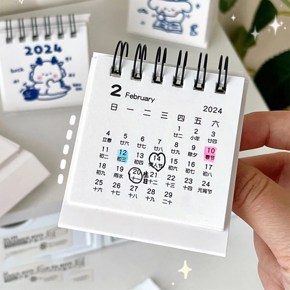 

2024 Small White Color Cartoon Calendar Modern Calendar Decoration Ideal Gift For New Year