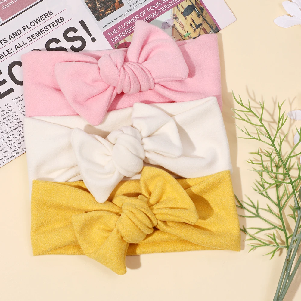 New Baby Girl Headband Knit Tie Knot Hair Bands Solid Color Children Elastic Nylon Soft Headwraps Baby Photograph Photo Props