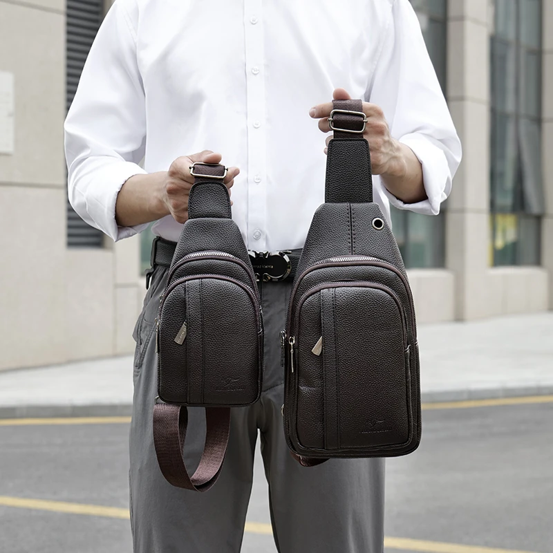 Chest Pack Leather Messenger Bag Male Business Crossbody Bag for Men Sling Bag Black Brown New Casual Man Chest Bag