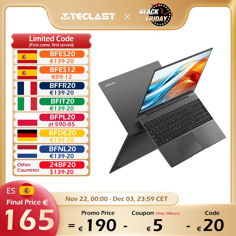 Teclast F16 Plus laptop, 15.6 inch, Windows 11 Pro, 8GB RAM 256GB SSD, for Celeron 4 Core CPU, USB, mini-HDMI, full size keyboard