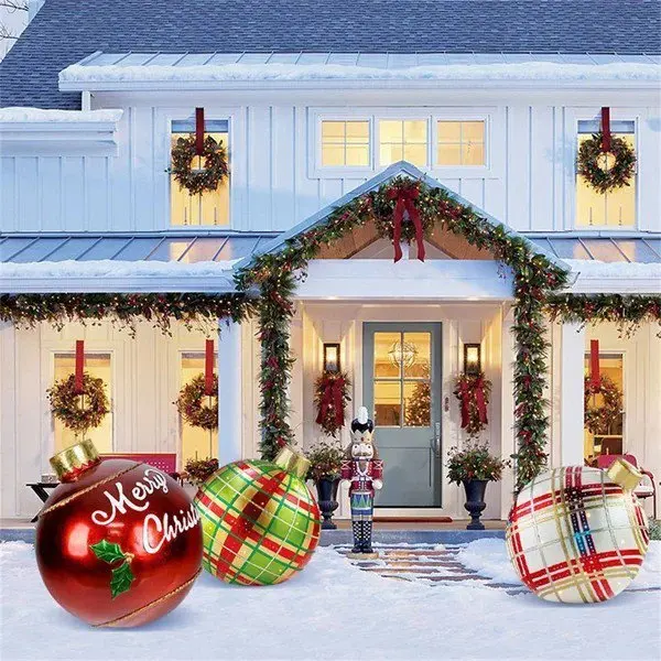 

60cm Outdoor Christmas Inflatable Decorated Ball PVC Giant Big Large Balls Xmas Tree Decorations Toy Ball Without Light Ornament