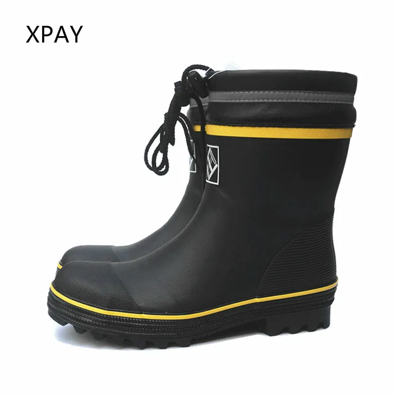 Black Winter Rubber Safety Fishing Boots Men Steel Toe Steel Sole Rain Boots Anti-stabbing Gumboots  and Anti-smashing Galoshes