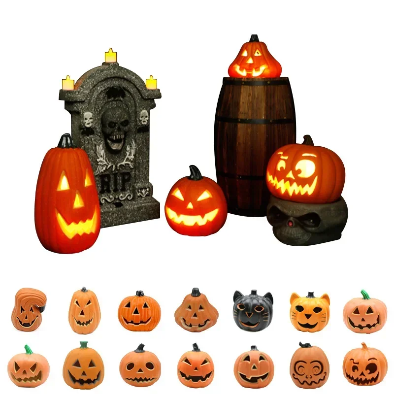 plastic halloween gifts props toys crafts statues figurines home decor halloween pumpkin light jack o lantern decorations