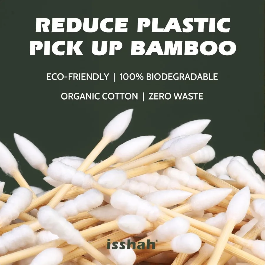Bamboo Cotton Swabs 1000 Count Pointed Spiral Heads 100 Biodegradable Cotton Buds Natural Sustainable Makeup Remover Organic Co