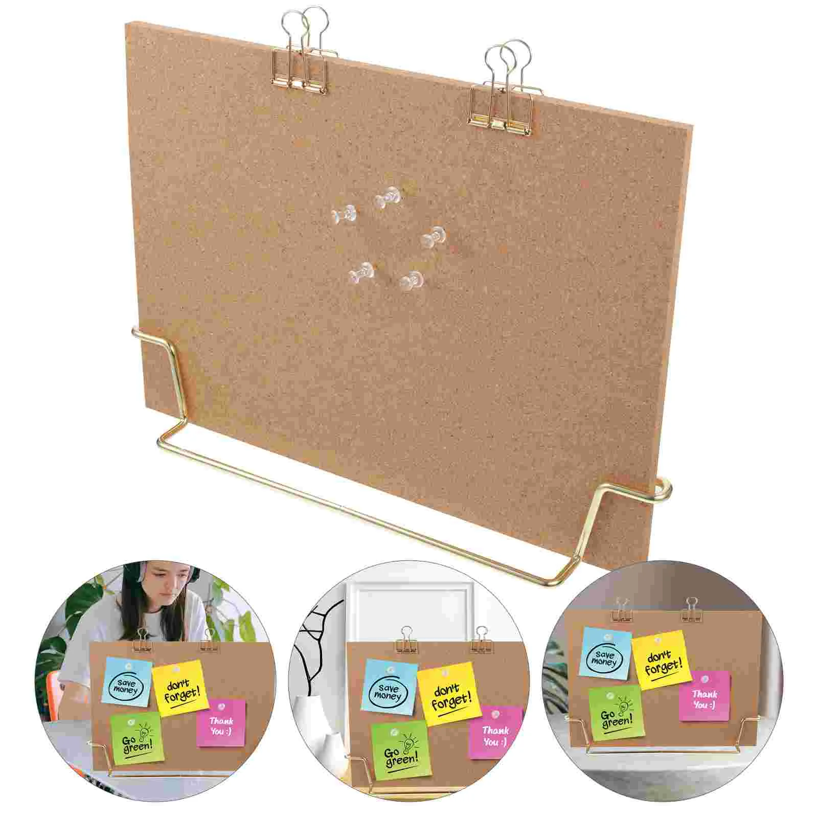 Cork Board Bulletin Board กระดานข้อความไม้ Pin Memo Board ป้ายประกาศสําหรับโฮมออฟฟิศ (ฐาน Rose Gold)