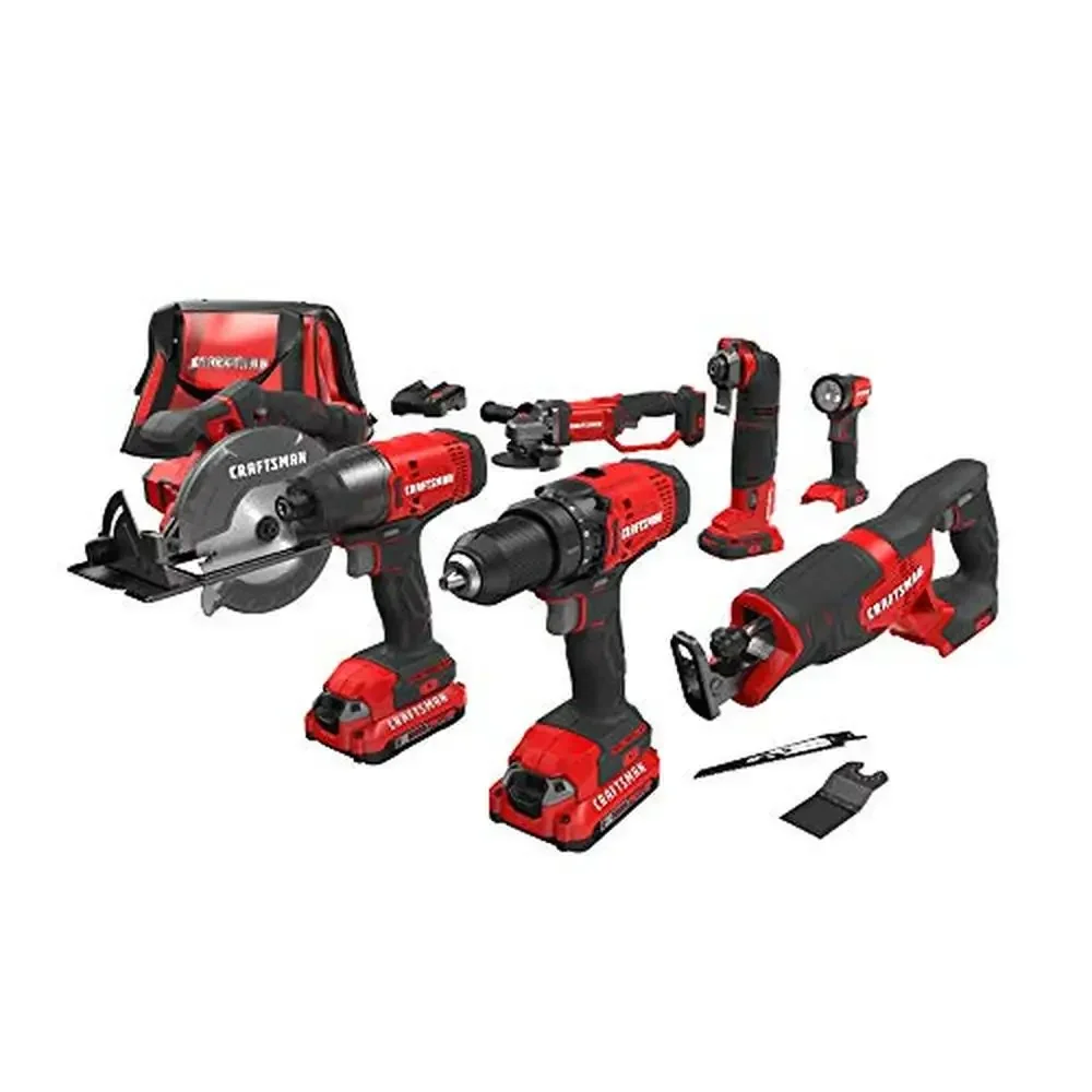 9-Tool Cordless Power Tool Set with 2 Batteries and Charger V20 Combo Kit Drill/Driver Impact Driver Circular Saw Reciprocating