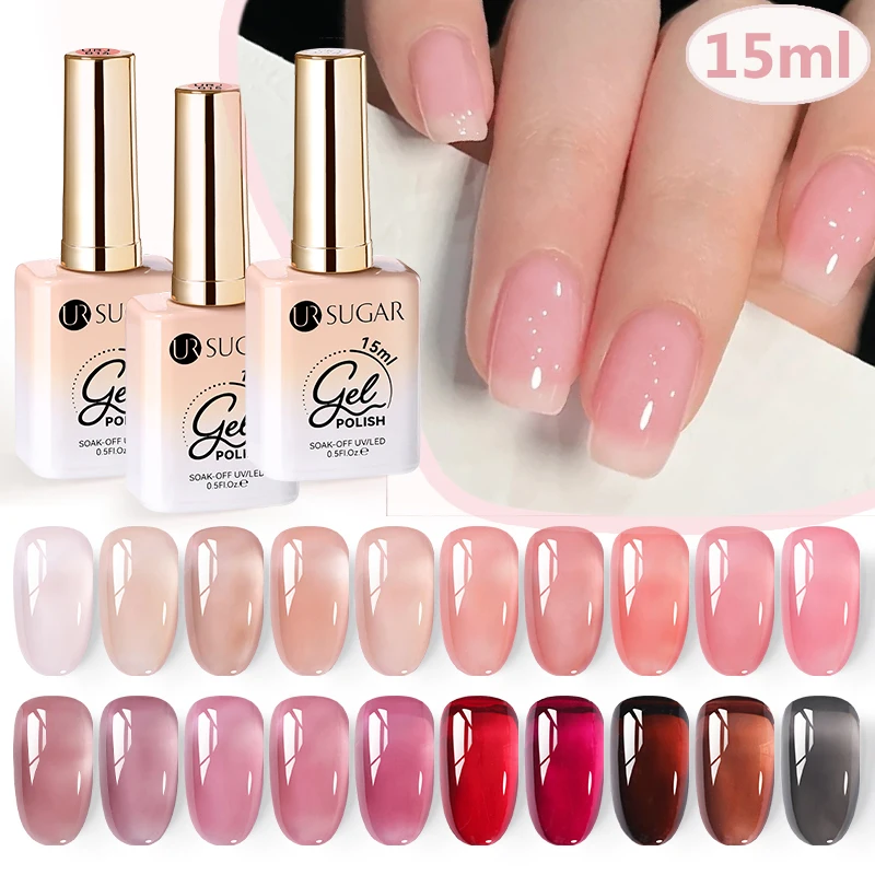 UR SUGAR 15 ml Jelly Nude Pink Nagelgelpoliermittel Soak Off Vanish Sparkling Translucent Color Plum Semi Permanent UV Gel Nail Art