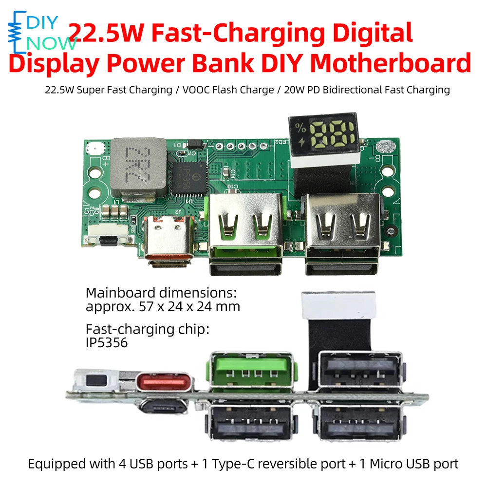IP5356 PD QC Schnelllademodul mit Digitalanzeige für 3,7V Lithium-Akku Powerbanks DIY-Projekt