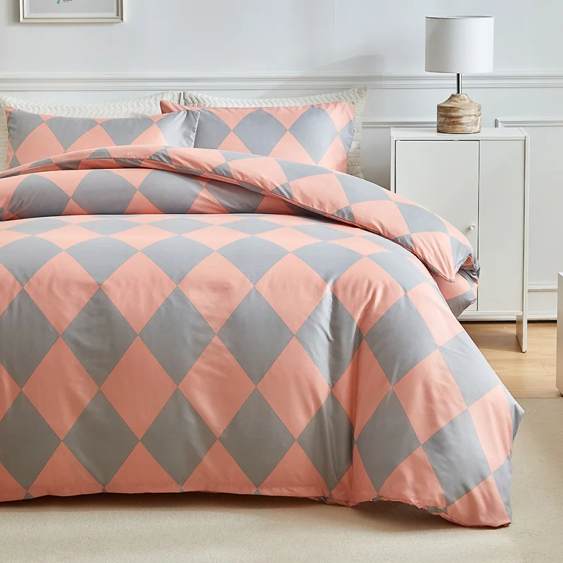 Home Four-Piece Set European and American Bedding Geometric Squares Tree Branches Diamond Grid Three-Piece Set Duvet Cover Sheet