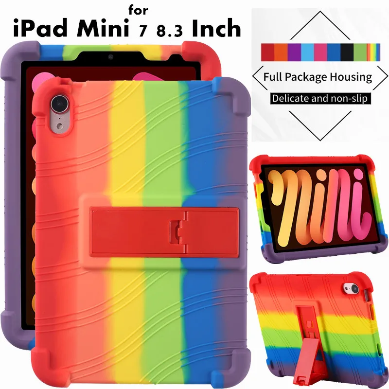 for iPad Mini7 Mini 7 A17 Pro 8.3 Inch 2024 Tablet Case Super Shockproof Soft Silicone Protective Case Stand Cover