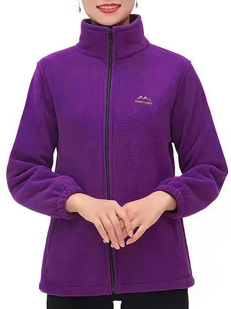 เสื้อแจ็คเก็ตขนแกะสำหรับผู้หญิงสำหรับฤดูใบไม้ร่วงและฤดูหนาว เสื้อท็อปที่ให้ความอบอุ่นแบบหนา เสื้อสเวตเชิ้ตที่ให้ความอบอุ่นสีทึบเรียบง่ายสำหรับผู้หญิงวัยกลางคน เสื้อแจ็คเก็ตสเวตเชิ้ต