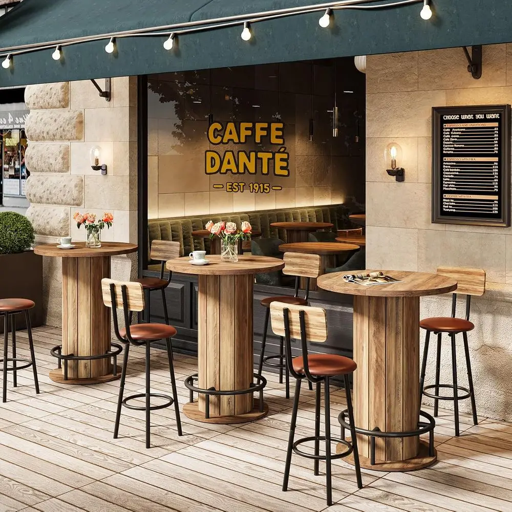 

Commercial 2-Seater Bar Height Kitchen Table with Wooden Base and Footrest, Ideal for Dining Rooms, Restaurants, Cafes, Bakeries