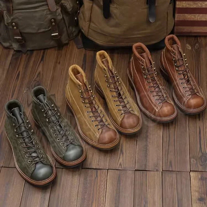 American High-top Boots for Men Short Face Work Shoes Cycling Moto Boots Paratrooper Short Boots Riding Motorcyclist Boot