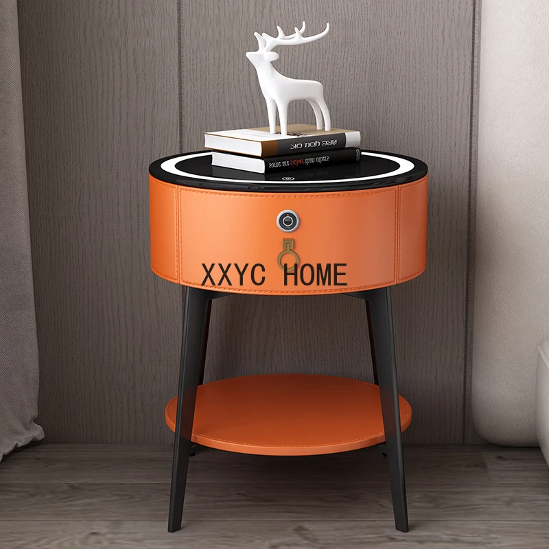 Round Tiny Table Bedside Table Voice-activated Smart Multifunction Lock Wireless Coffee Charging Nightstands Bedroom Cabinets