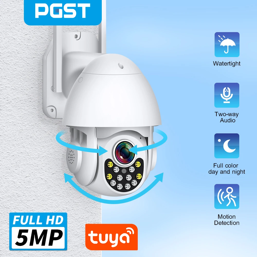 PGST Security Tuya Cameras WiFi Outdoor HD Full Color Night Vision Waterproof Wireless Surveillance Camera with Baby Monitor