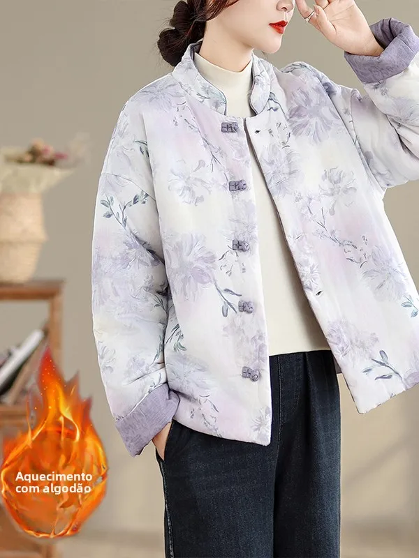 

Thickened Chinese Style Women's Cotton Jacket Two-Sided Wear Embroidered Buttoned Tang Costume Fashionable Winter Top