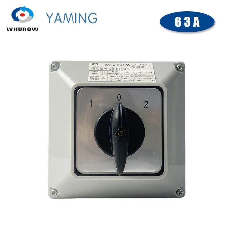 Imagem -02 - Yalarme-interruptor Elétrico Chato 63a com Posições Caixa à Prova Dágua Ip65 Botão Giratório 1m