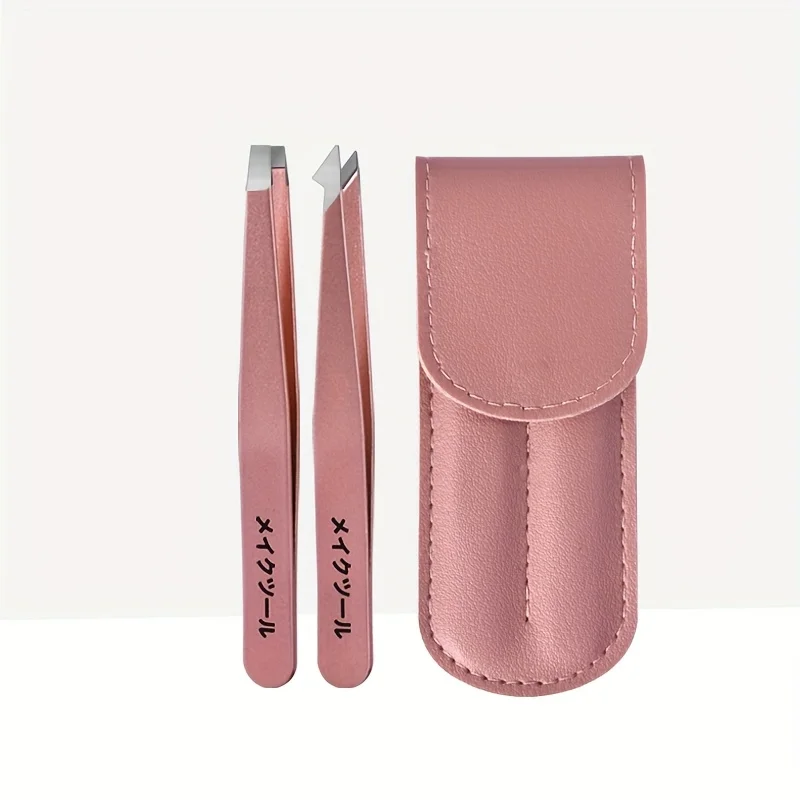 2pcs Professional Stainless Steel Eyebrow Tweezers Heavy-Duty Precision Tip for Eyebrow Grafting Lash Application Painless Hair