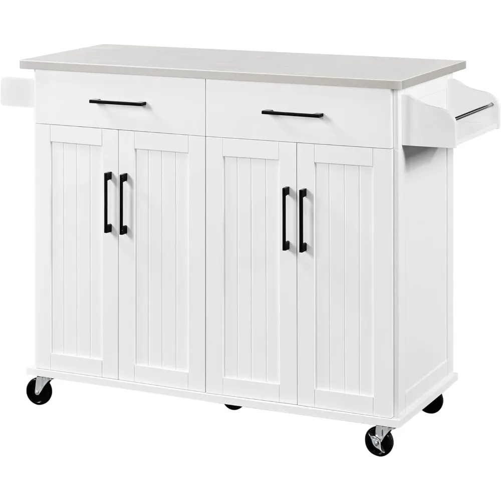 

Kitchen Island Cart With Storage & Stainless Steel Countertop, Portable Kitchen Island On Wheels With Cabinet & Adjustable Shel