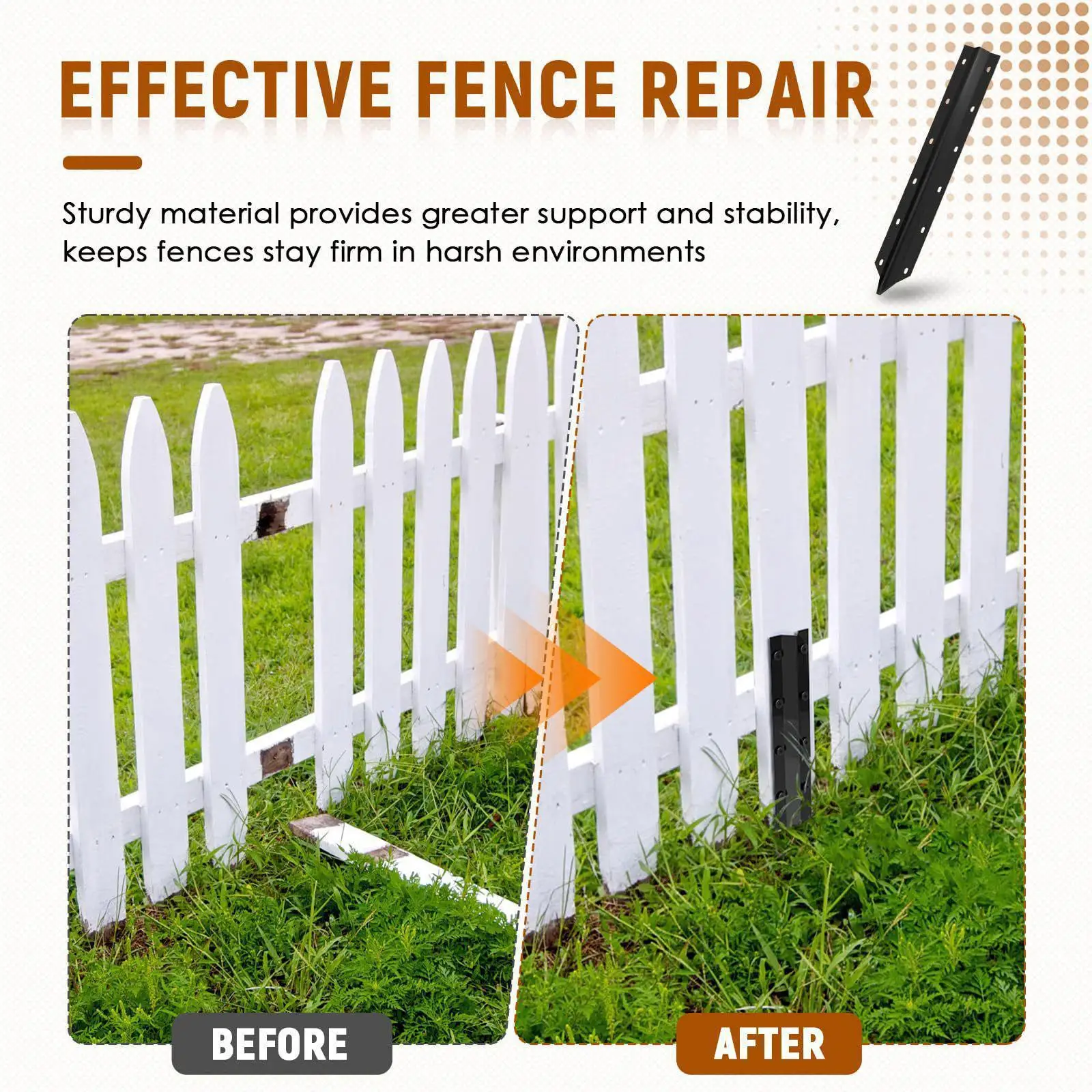5Pcs/Set Fence Post Anchor Ground Stakes Repairing Tilted Wood Fence Post Repair Kit Replace for Outdoor Home Garden Backyard