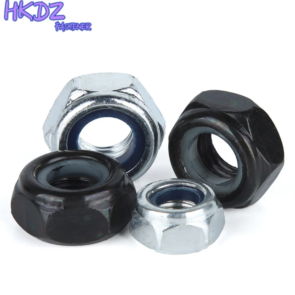 M2 M2.5 M3 M4 M5 M6 M8 M10 Nylon Insert Lock Nut Carbon Steel White Black Zinc Plated Hex Nyloc Nut Metric DIN985