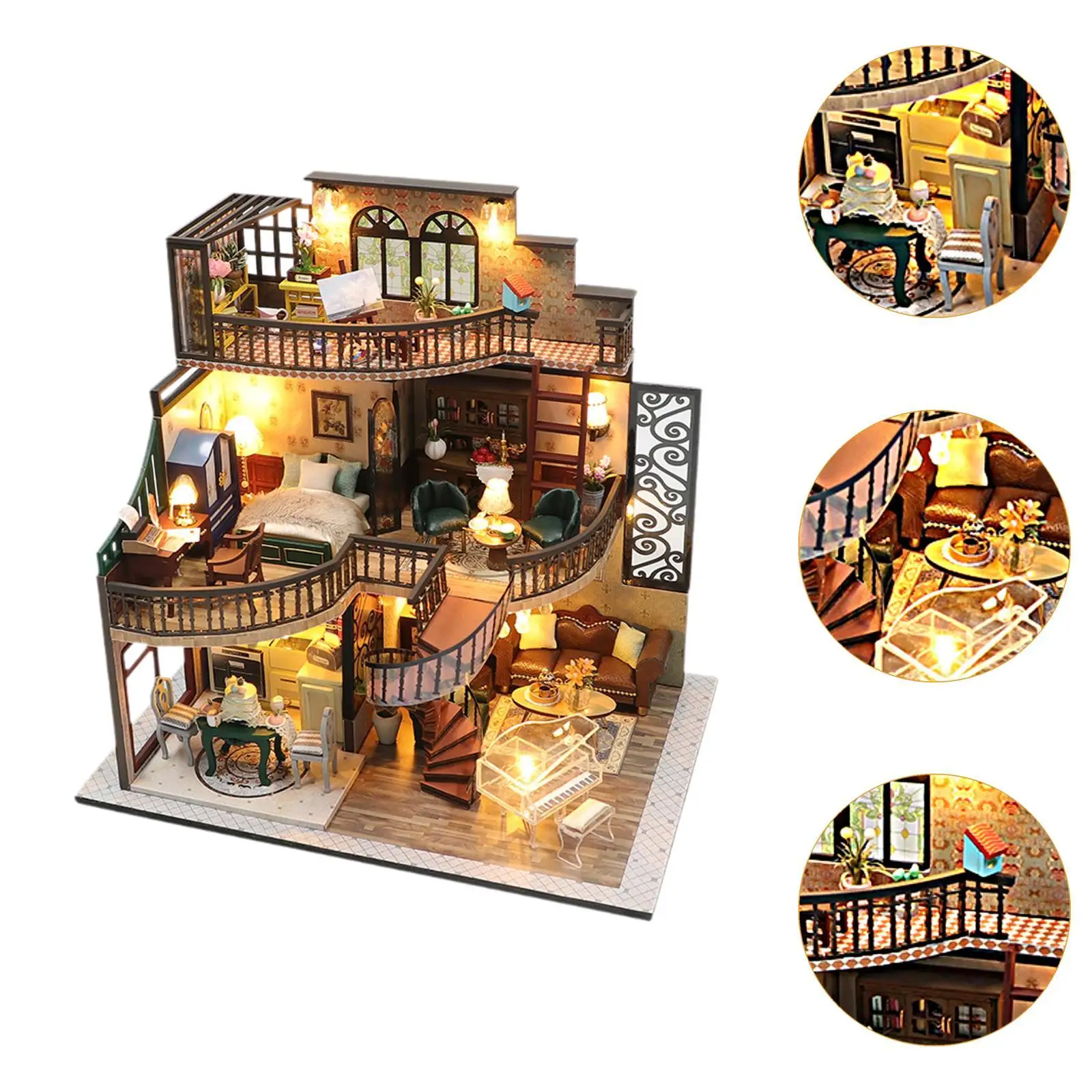 Kit casa delle bambole in miniatura fai-da-te Mini giocattolo per casa delle bambole in legno per adolescenti adulti bambini