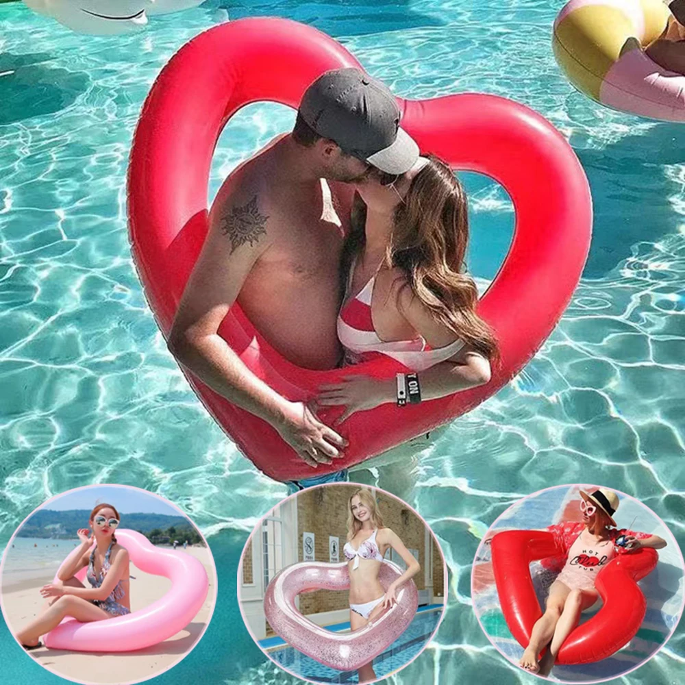 

Cute Inflatable Heart Floating Bed PVC Swimming Circle Travel Wedding Party Decorations INS Couples Valentines Day Gift Creative