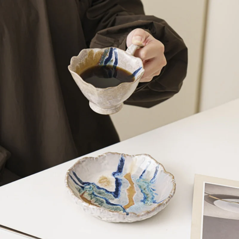 

Handmade Ceramic Coffee Cup Kiln-changed Glaze Cup Teacup Handmade Porcelain Disc Plate Pallet Afternoon Tea Accessories