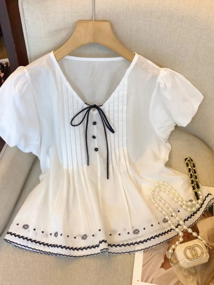 

2026 New Korean Sle Women's irt Faionable Plump Unique Top Light Luxury High-End Feel ort Sve Loose Fit Casual irt