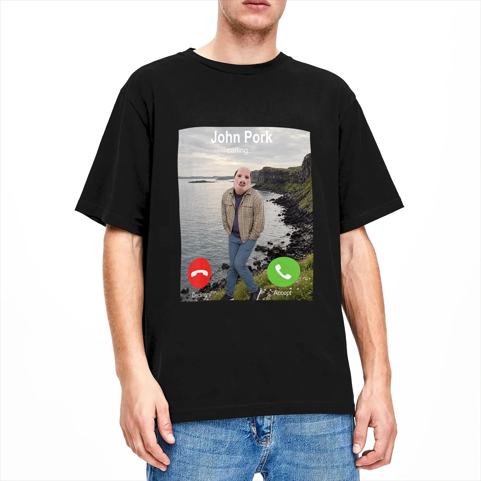 Men's T-Shirt John Pork is Calling Funny Brainrot Meme Embarrassing Pork T Shirts Hipster Summer Tee Shirt Y2K Cotton Clothing