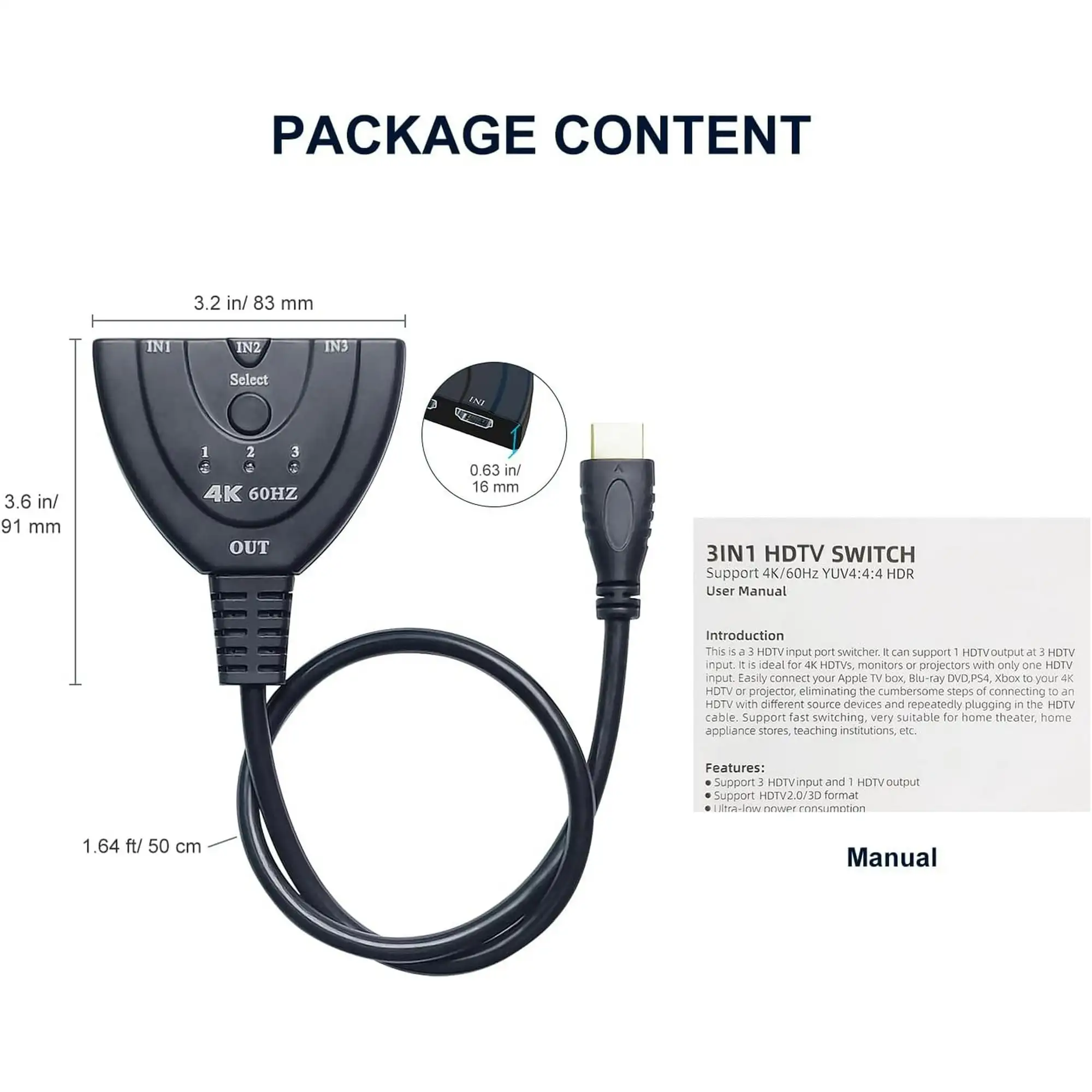 4K @ 60 هرتز HDTV Switch 3 في 1 HDTV Switcher KVM Splitter 3 Input 1 Output Port Hub لأجهزة Xbox، PS5، PC