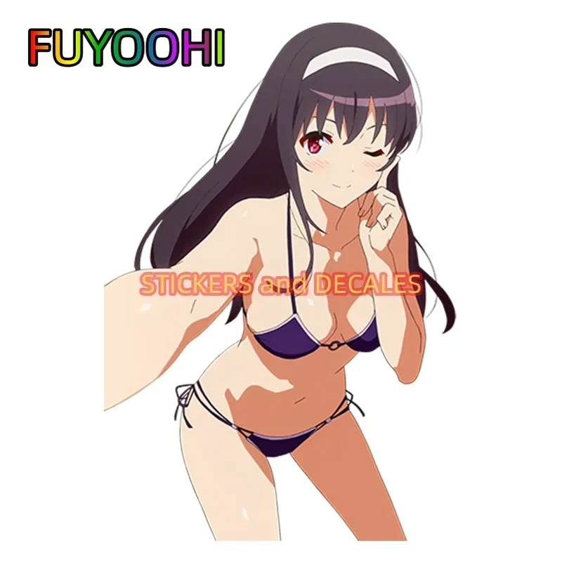 FUYOOHI Play Stickers 3D Hot Girl Anime Decal Kasumigaoka Utaha Window Wiper Sticker Rear Windshield Car Styling Decor
